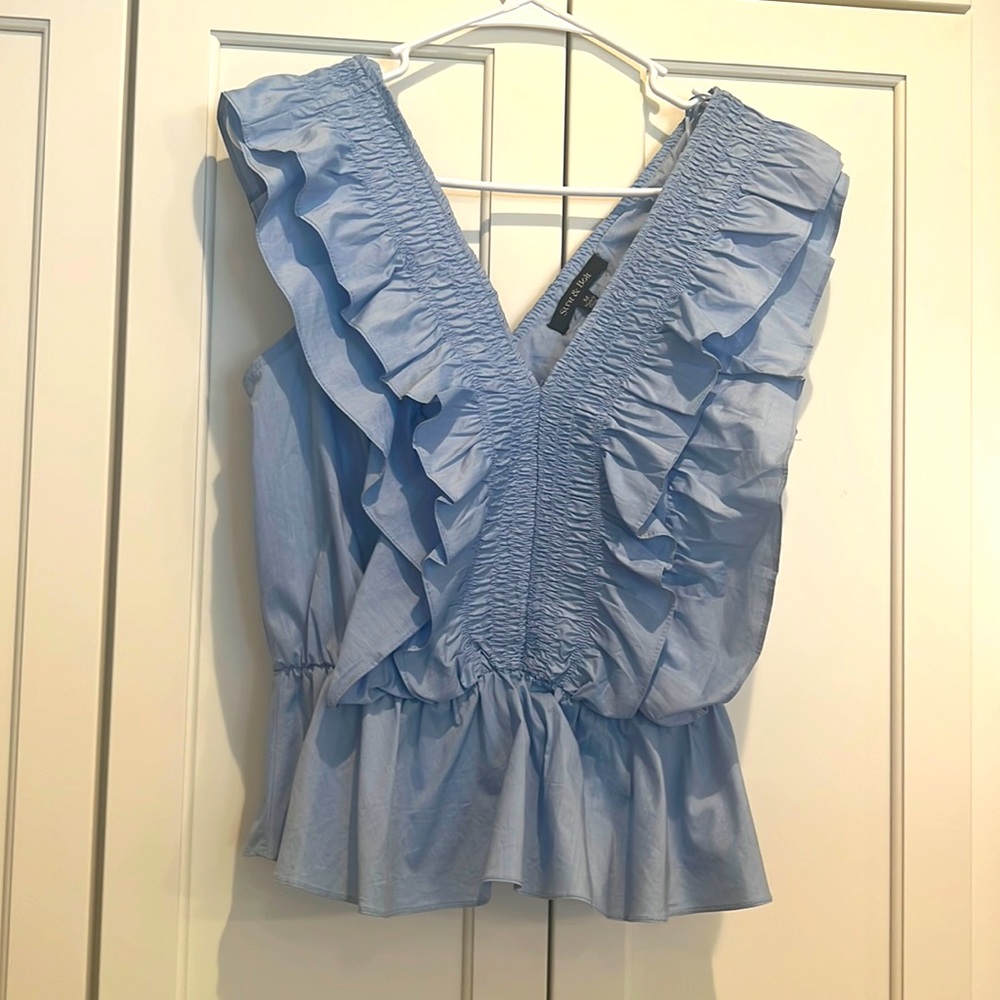 Strut and Bolt blue smocked ruffle.